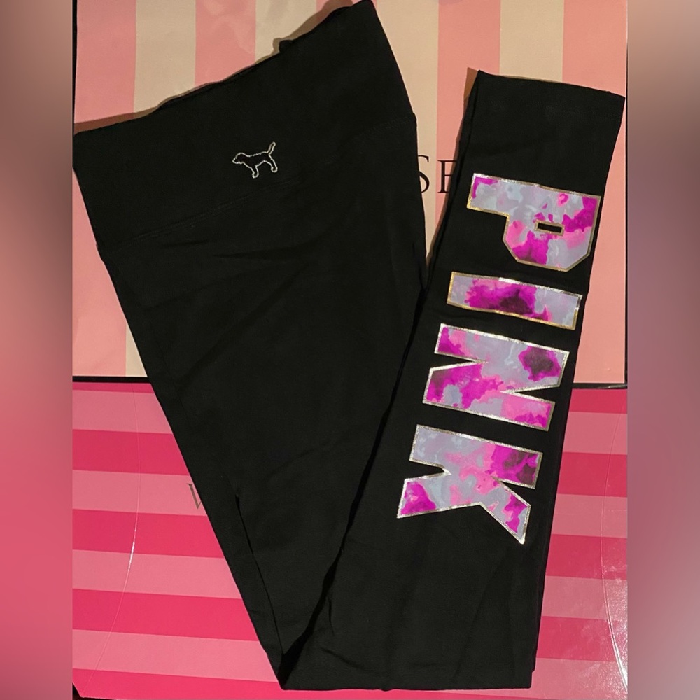 Victoria's Secret Yoga Leggings Cotton PINK leggings pink purple silver logo